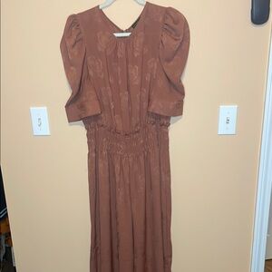 Elegant Brown Puff Sleeve Dress